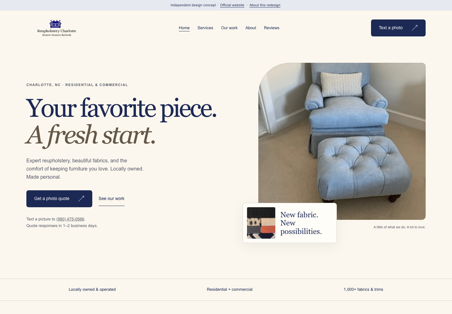 Reupholstery Charlotte website concept